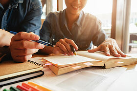 Education concept. Student studying and brainstorming campus con